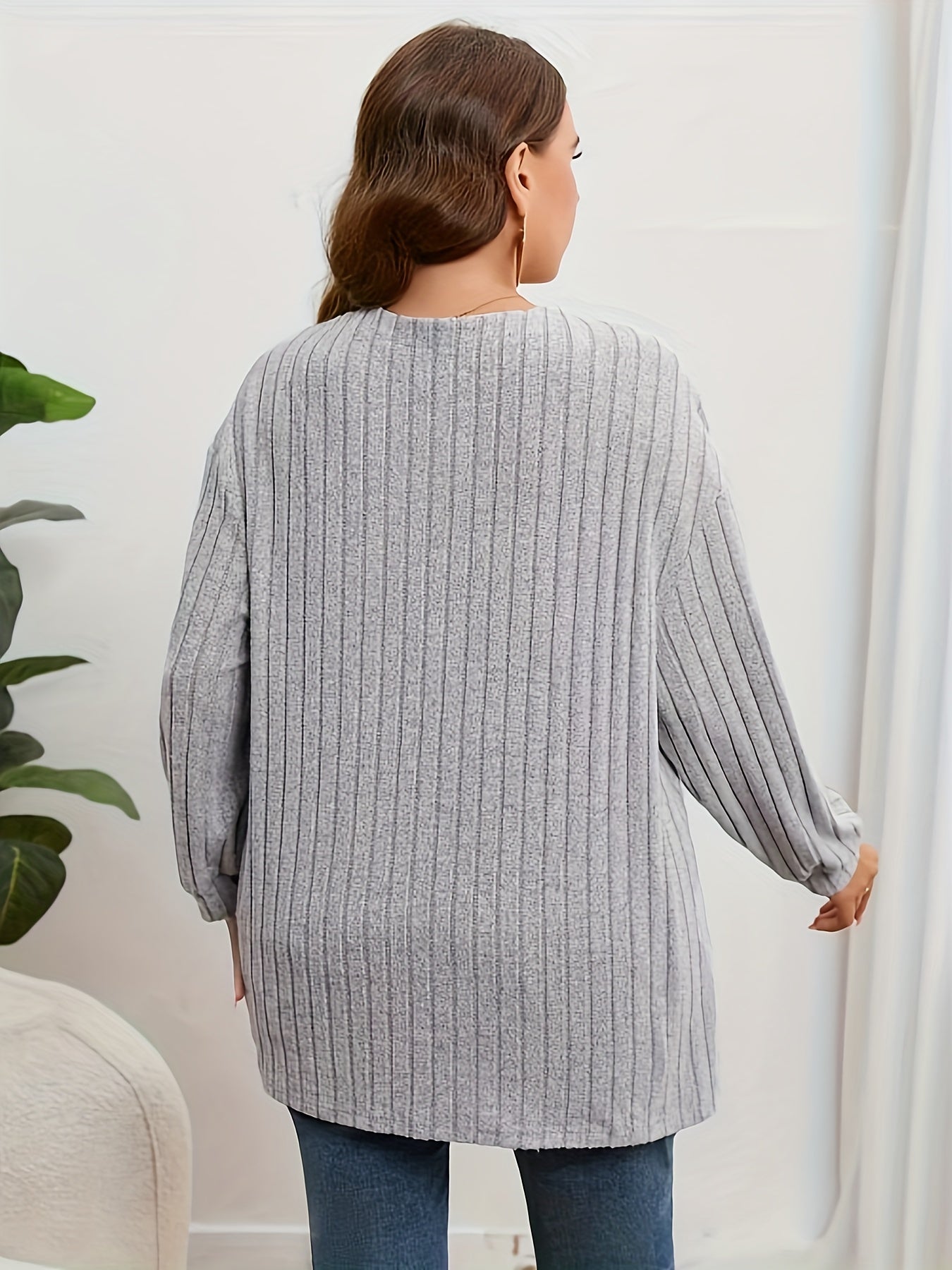  Solid Ribbed Long Sleeve Open Front Cardigan