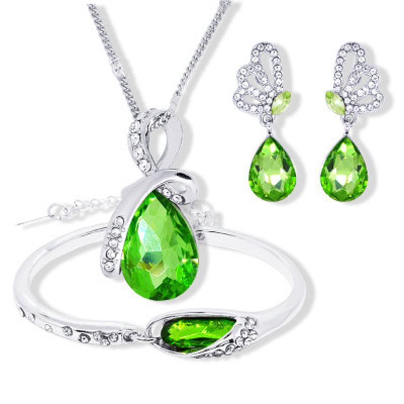 Water Drop Necklace Set with Butterfly Earrings