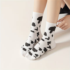 7 Pairs Cow Spot Print Socks Comfy & Breathable Mid Tube Socks