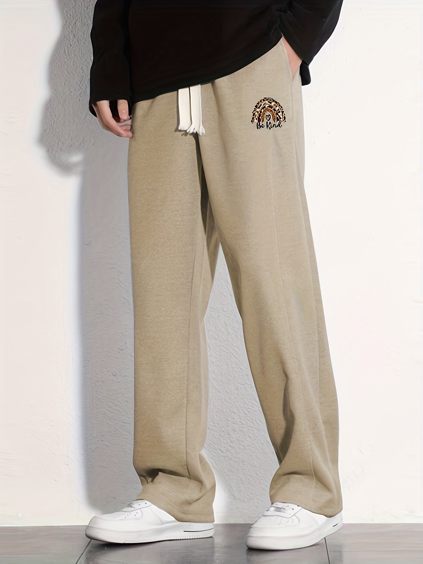 Men's Solid Loose Fit Cotton Sweatpants with Drawstring
