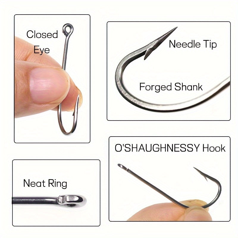 50pcs Stainless Steel Fishing Hooks Long Shank For Freshwater & Seawater