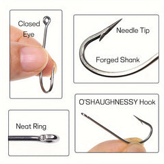 50pcs Stainless Steel Fishing Hooks Long Shank For Freshwater & Seawater