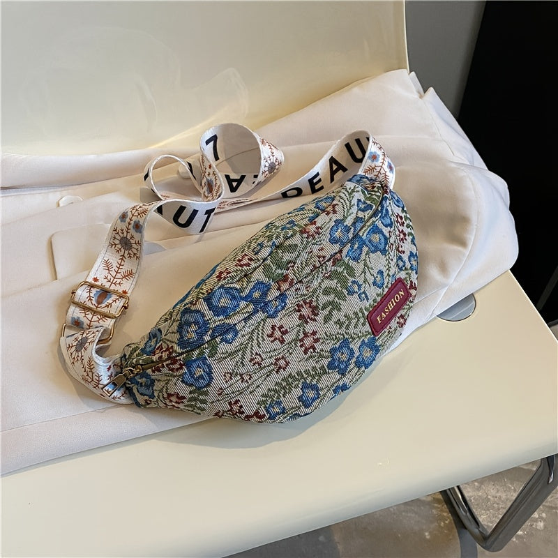 Vintage Graphic Flower Pattern Crossbody Bag