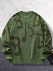 Men's Music Notes Pattern Casual Sweater
