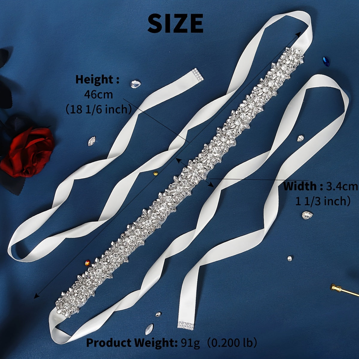 Rhinestone Bridal Girdle Hand Stitched Ribbon Belt