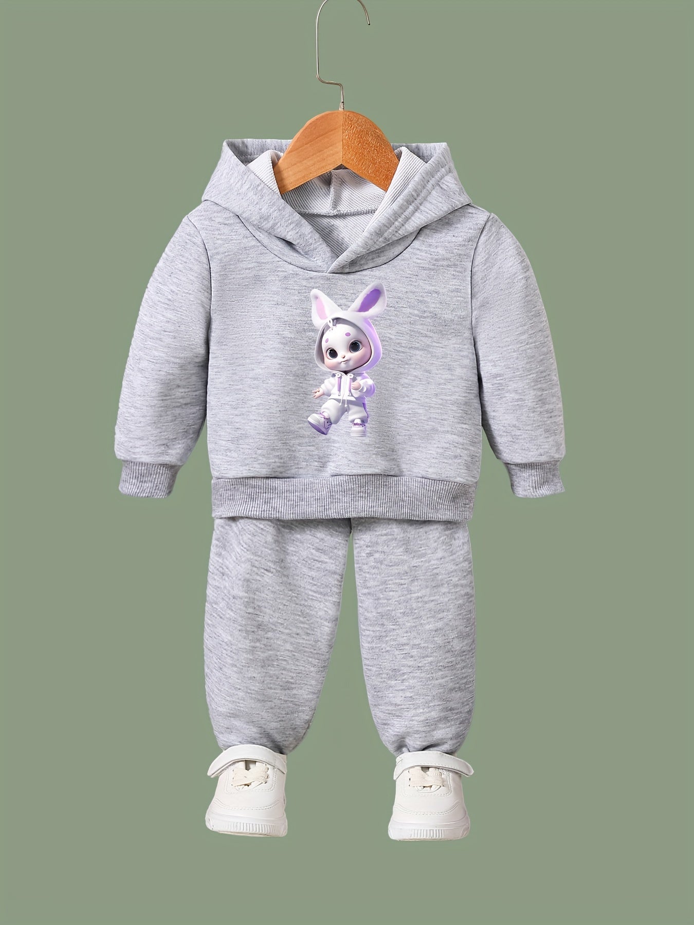 OERYUI Bunny Print Activewear Set for Girls Boys, Hoodies Pants Set
