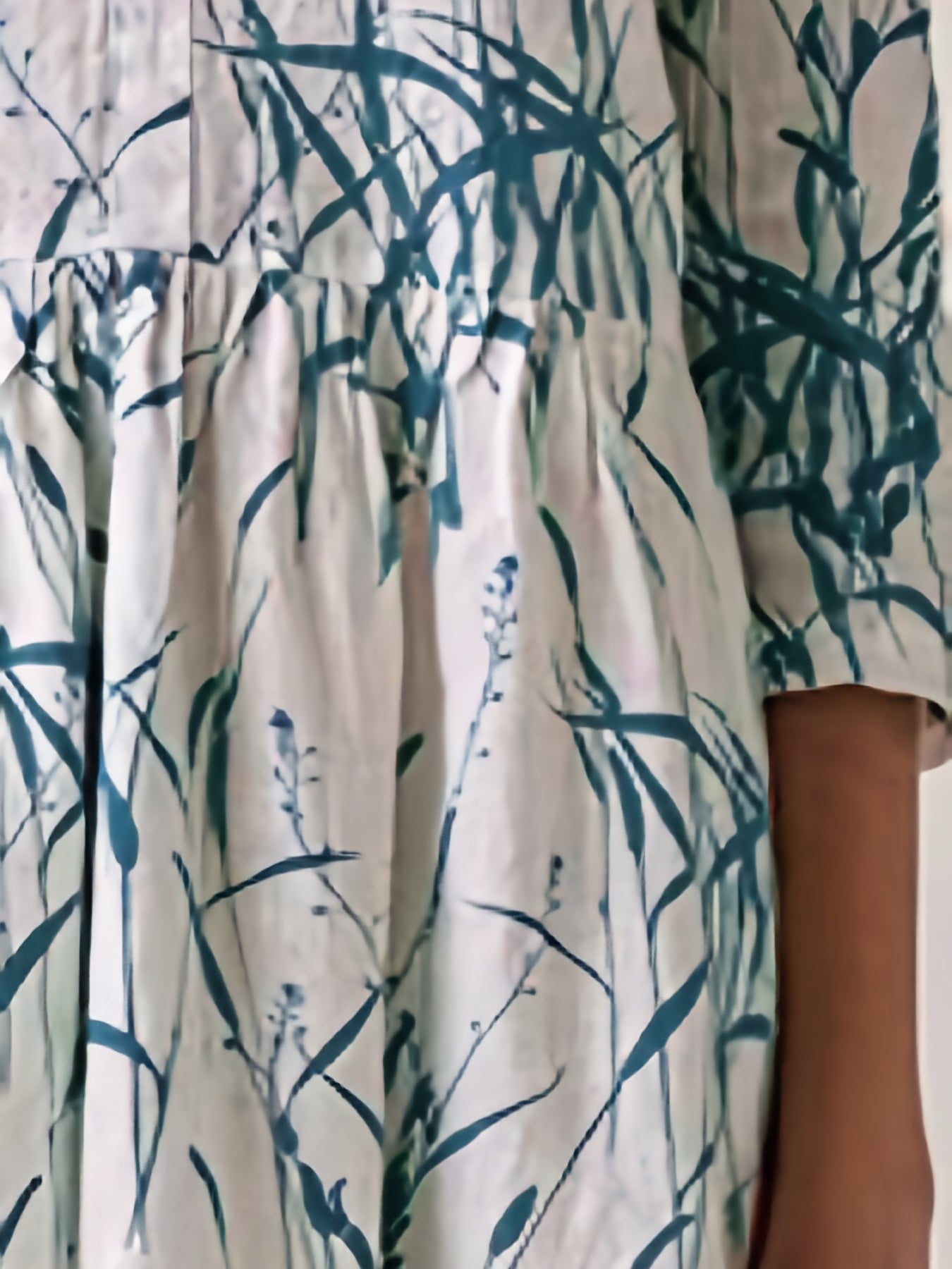  Leaf Print Half Sleeve Round Neck Dress