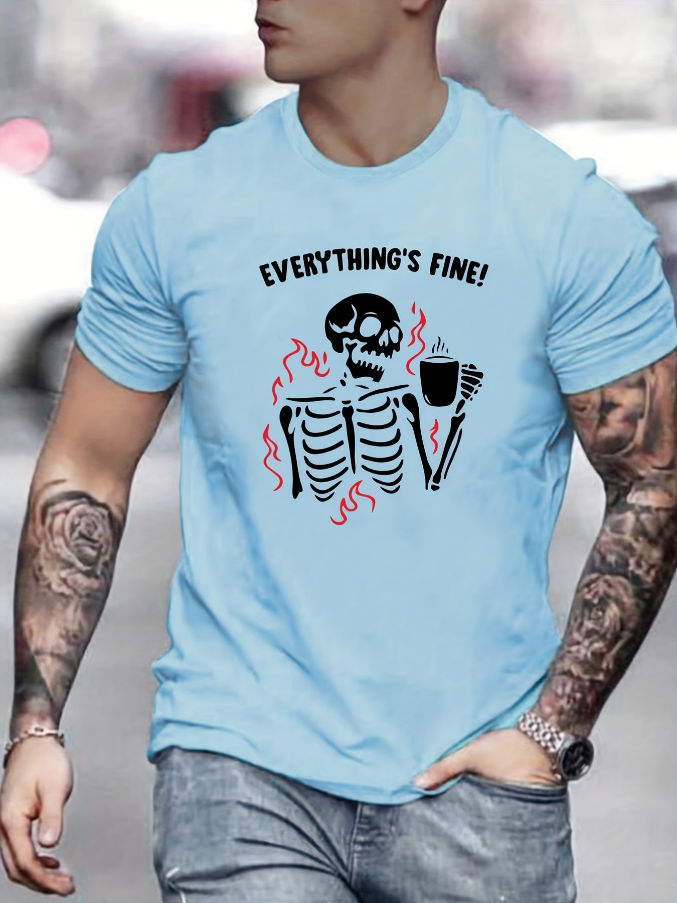 Skeleton Print Men's Graphic Crew Neck Tshirt for Summer