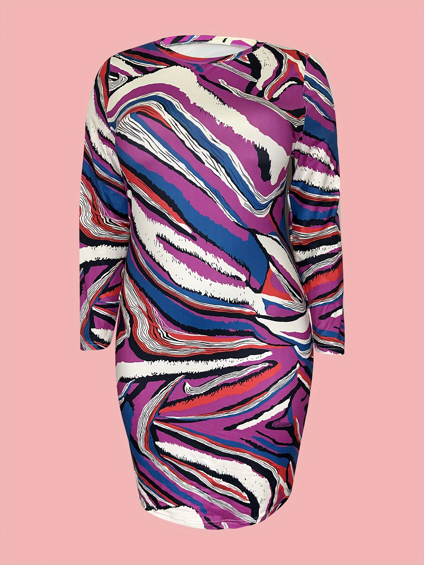  Allover Print Long Sleeve Slim Fit Dress