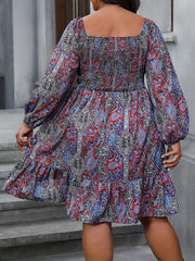  Boho Paisley Floral Lantern Sleeve Dress