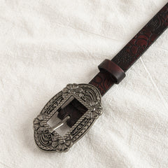 Vintage Carved Buckle PU Belt Flower Pattern Embossed Belt For Women