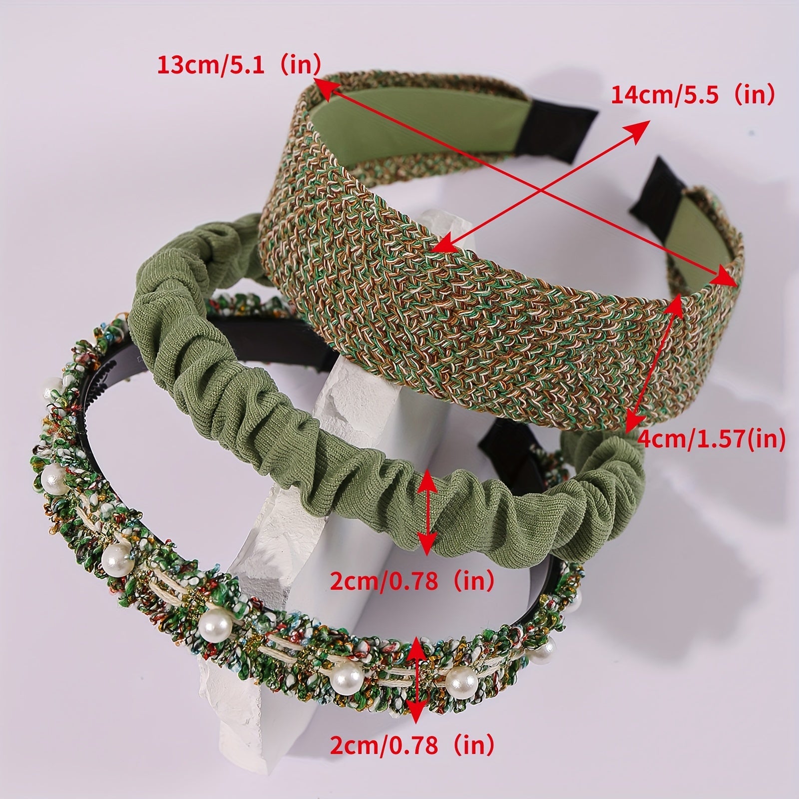 3pcs Green Headband Faux Pearl Headdress Women Girls Hair Band