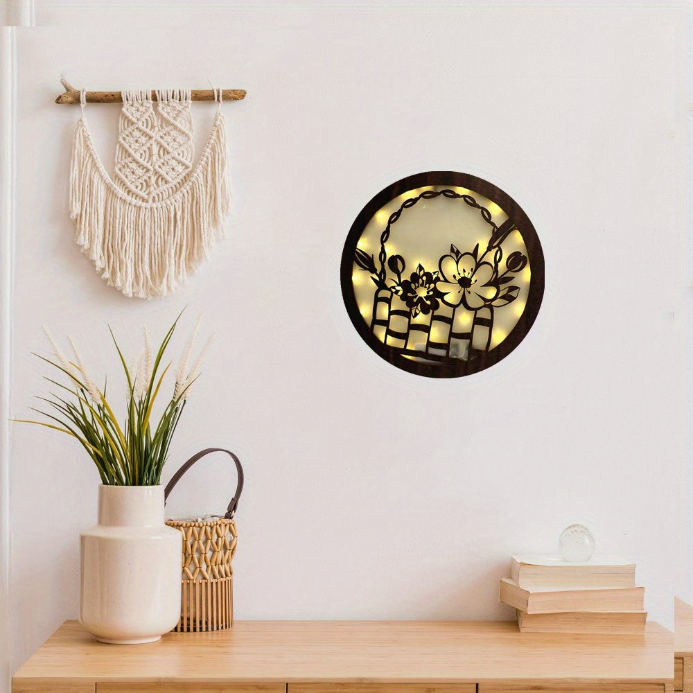 Children's Room Decoration Wall Clock LED Creative Lamp Retro Wooden Sign