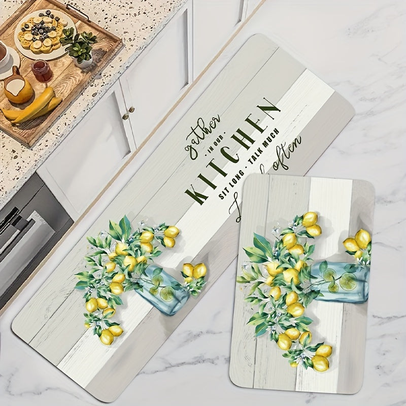 Lemon Pattern Sponge Kitchen Rugs Anti-fatigue Mat Anti-slip Doormat