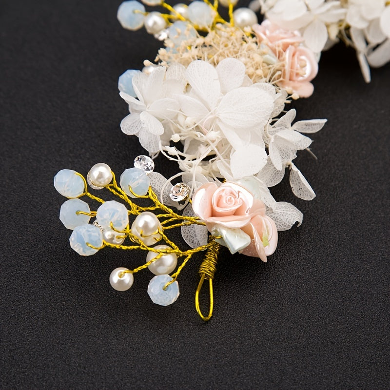 Bridal Headband Wedding Hair Band with Faux Crystal Pearl Flower