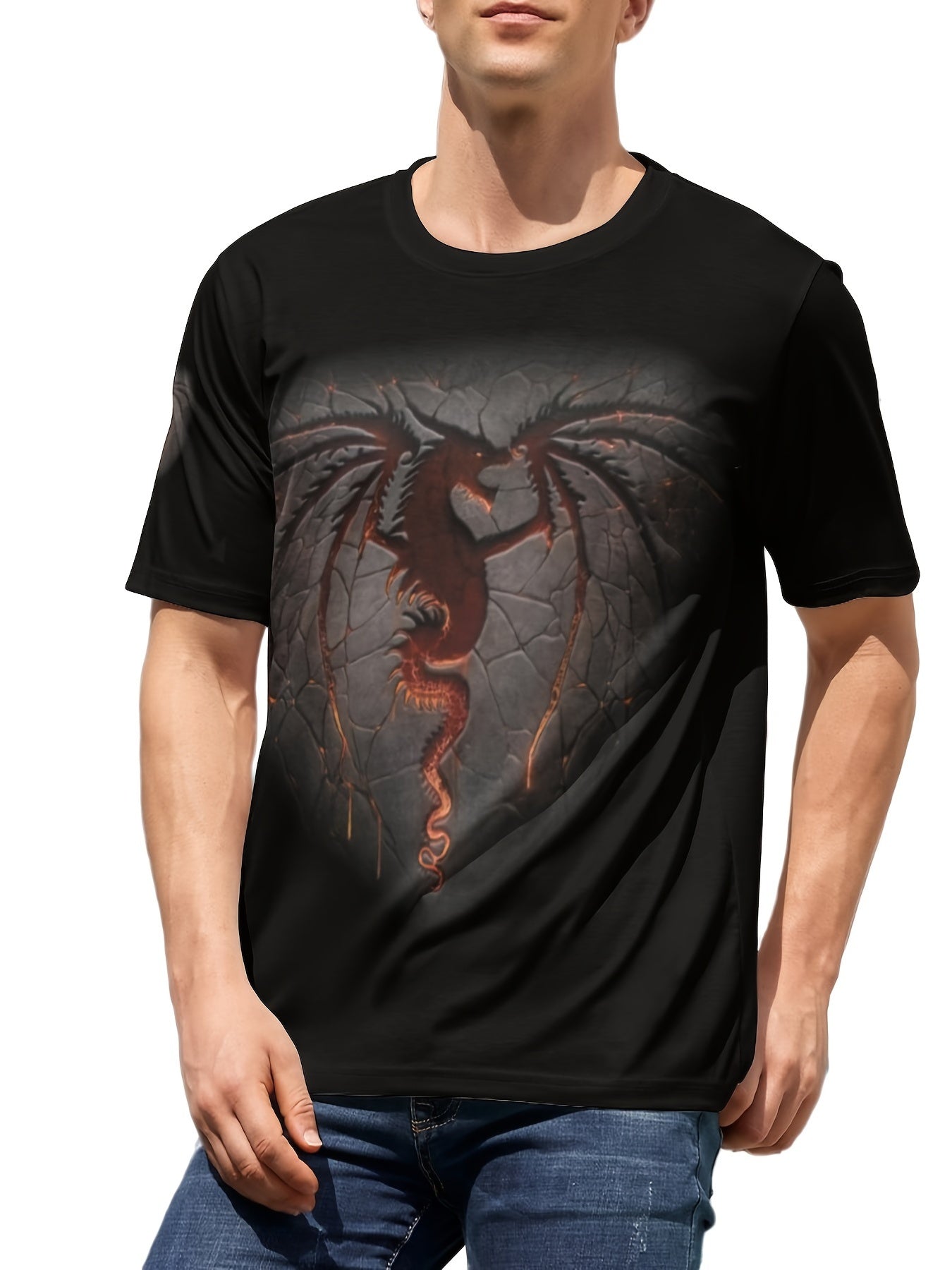 3D Skull Dragon Print Men's Graphic Crew Neck T-shirt