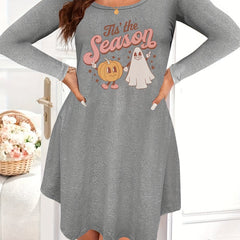  Halloween Nightdress Pumpkin Ghost Print Long Sleeve Sleep D