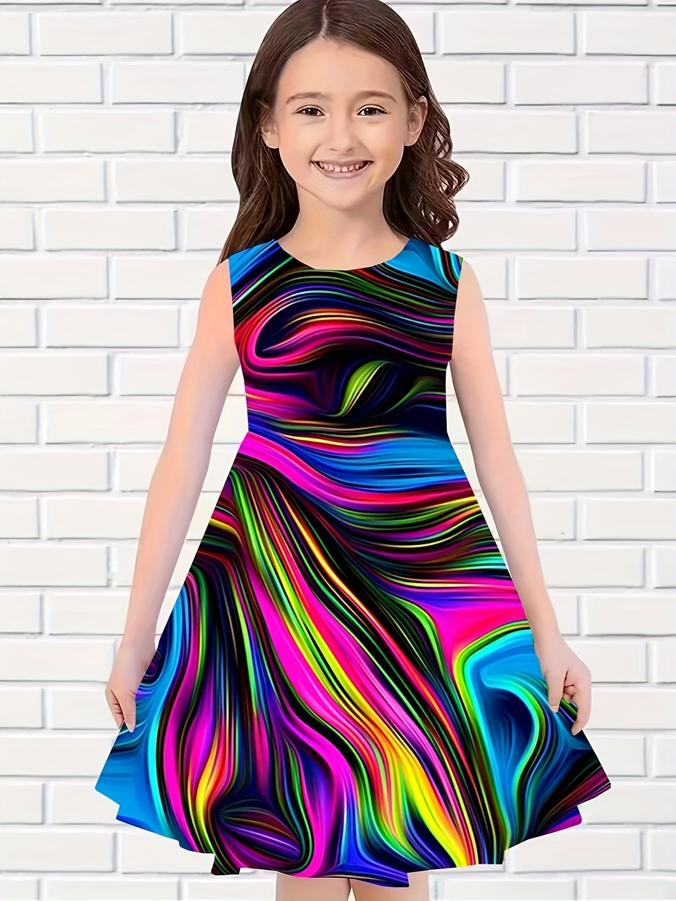 Girls Pattern Graphic Sleeveless Dress for Summer