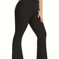  Solid High Rise Skinny Flared Leg Trousers