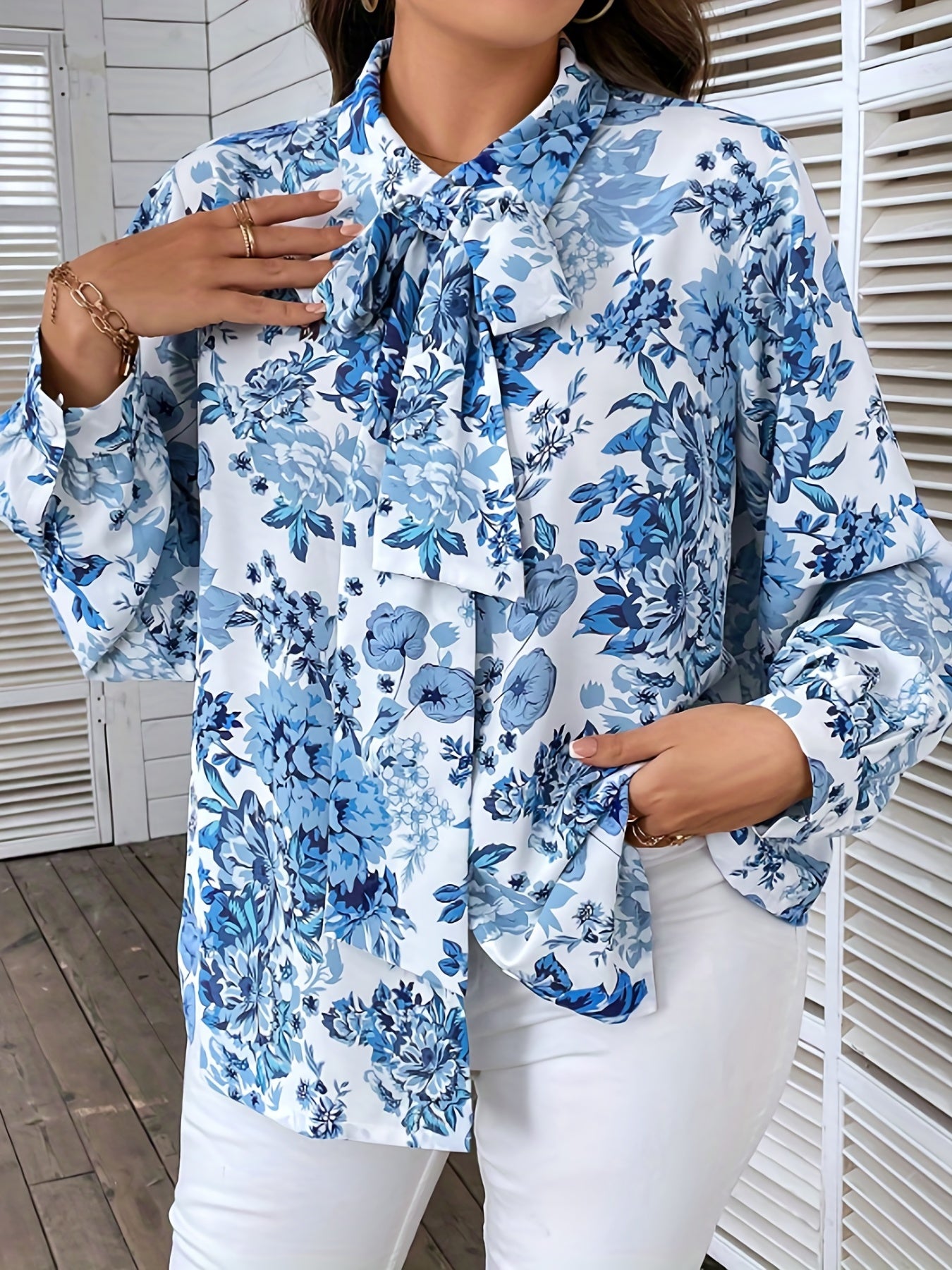  Women's Floral Print Long Sleeve Blouse