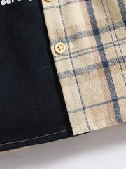 Boy's Car Print Plaid Shirt Casual Button Down Top