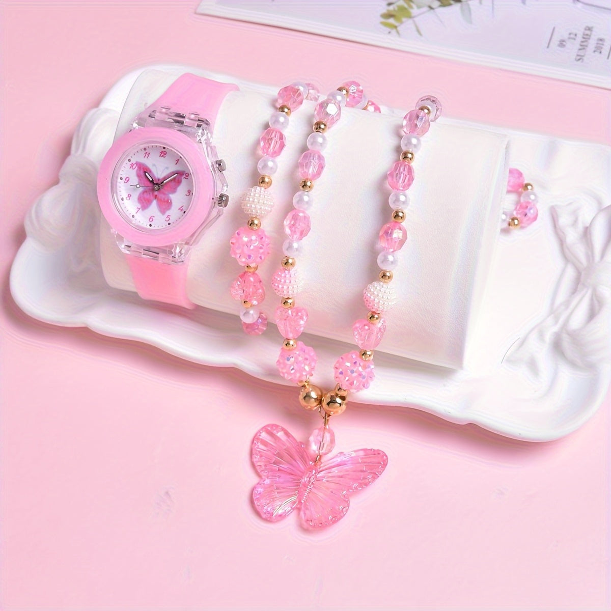 Silicone Strap Quartz Watch for Girls with Butterfly Design