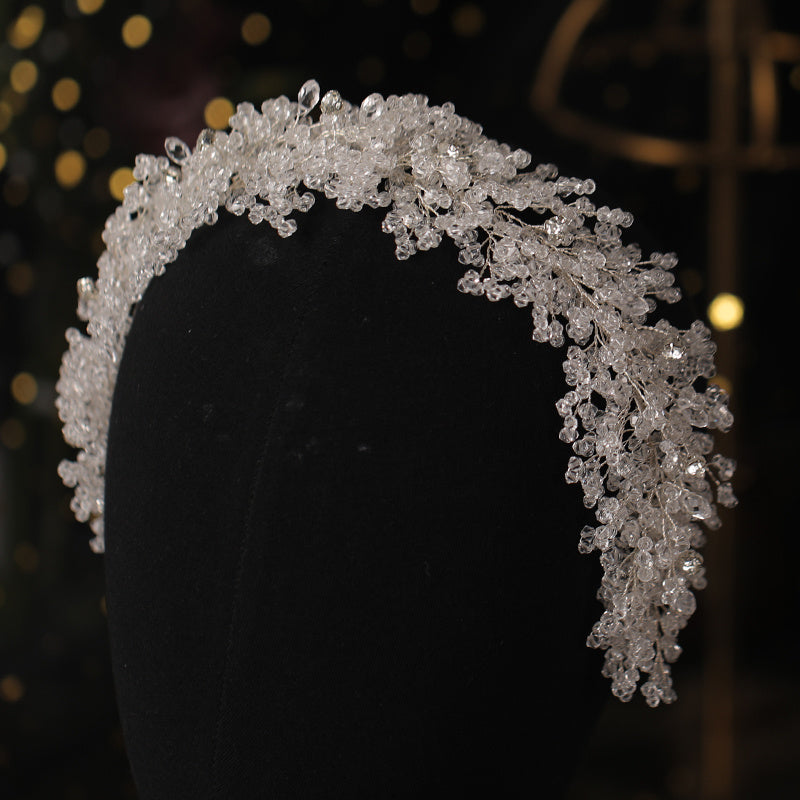 Silver Floral Rhinestone Bridal Tiara Pearl Headband Crown