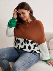  Colorblock Leopard Pattern Sweater