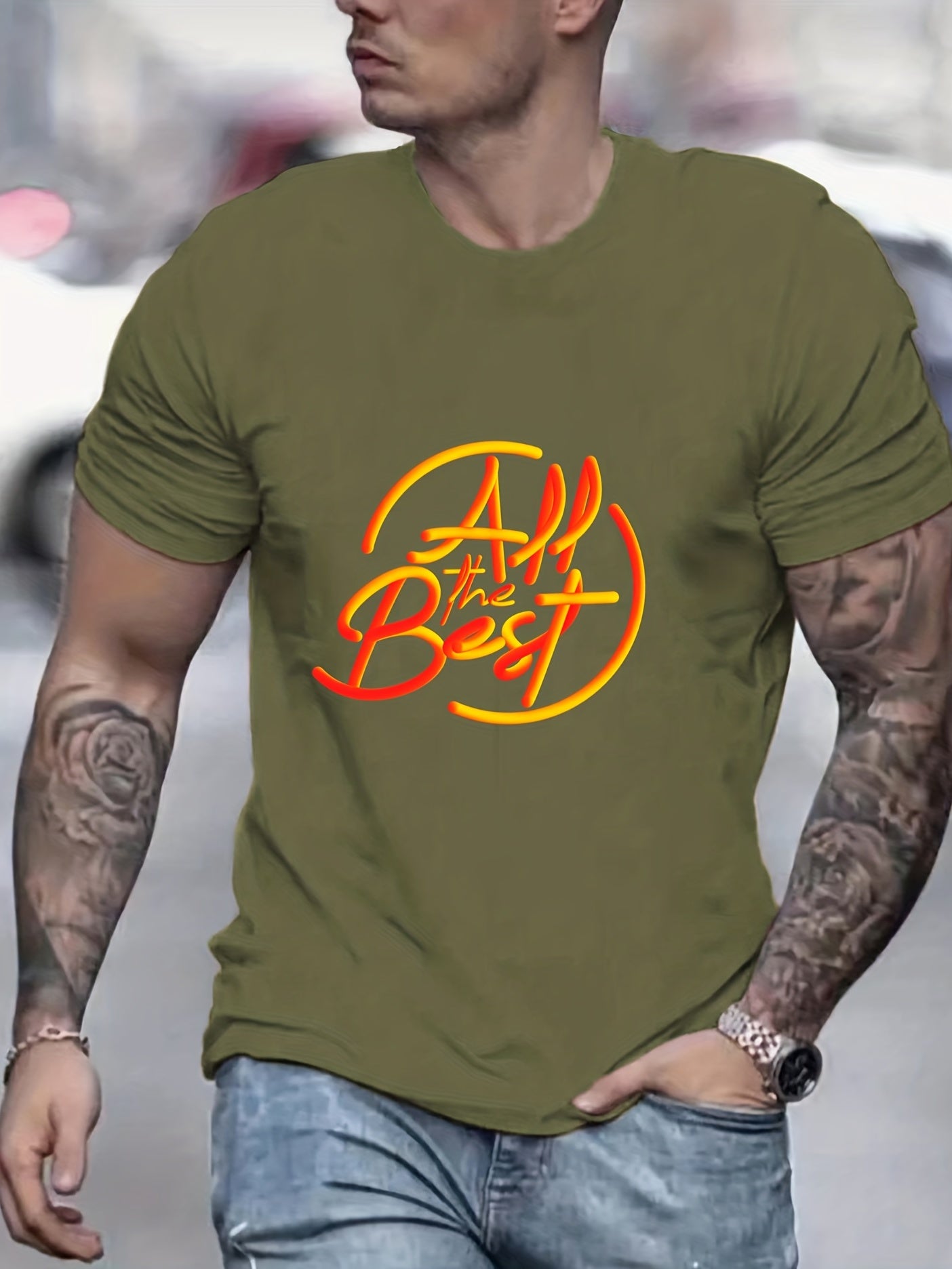 Men's Graphic Crew Neck Active T-Shirt for Summer