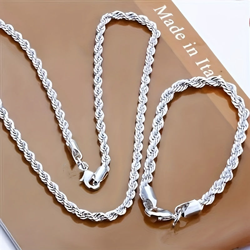 4mm Rope Chain Necklace Bracelet Silvery Plated