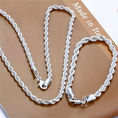4mm Rope Chain Necklace Bracelet Silvery Plated