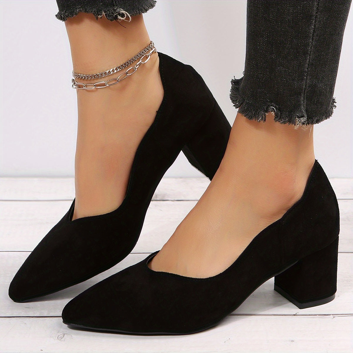 Women's Chunky Heel Point Toe Work Shoes Dress Pumps