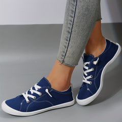 Women's Dark Flat Canvas Lace-Up Sneakers