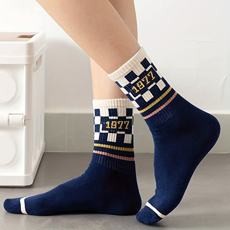 5 Pairs Letter & Striped Print Socks Women's Stockings