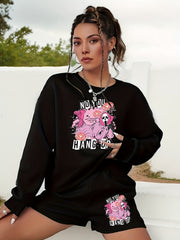  Women's Halloween Graphic Print Sweatshirt & Shorts Set