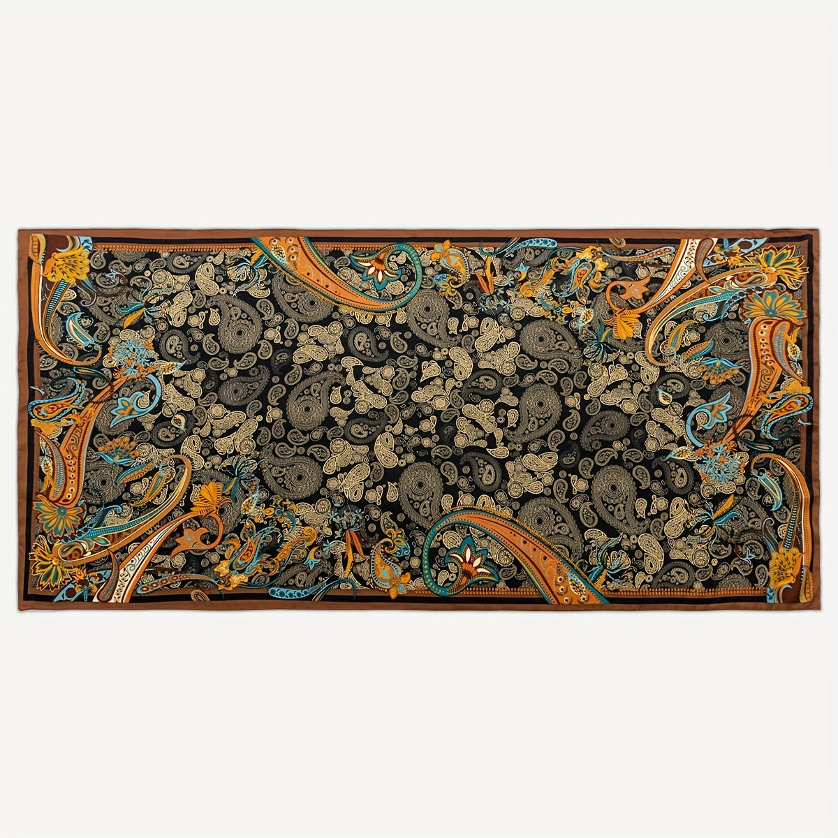 Boho Paisley Flower Print Scarf Satin Head Wrap Silky Shawl