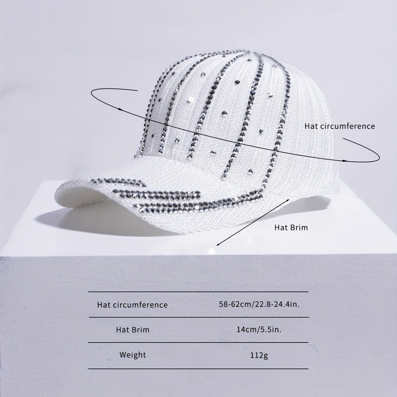 Rhinestone Striped Decor Baseball Cap Knitted Dad Hat Sun Hat Women