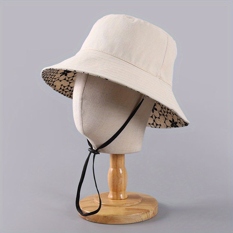 Flower Print Reversible Bucket Hat Lightweight Sunshade Fisherman