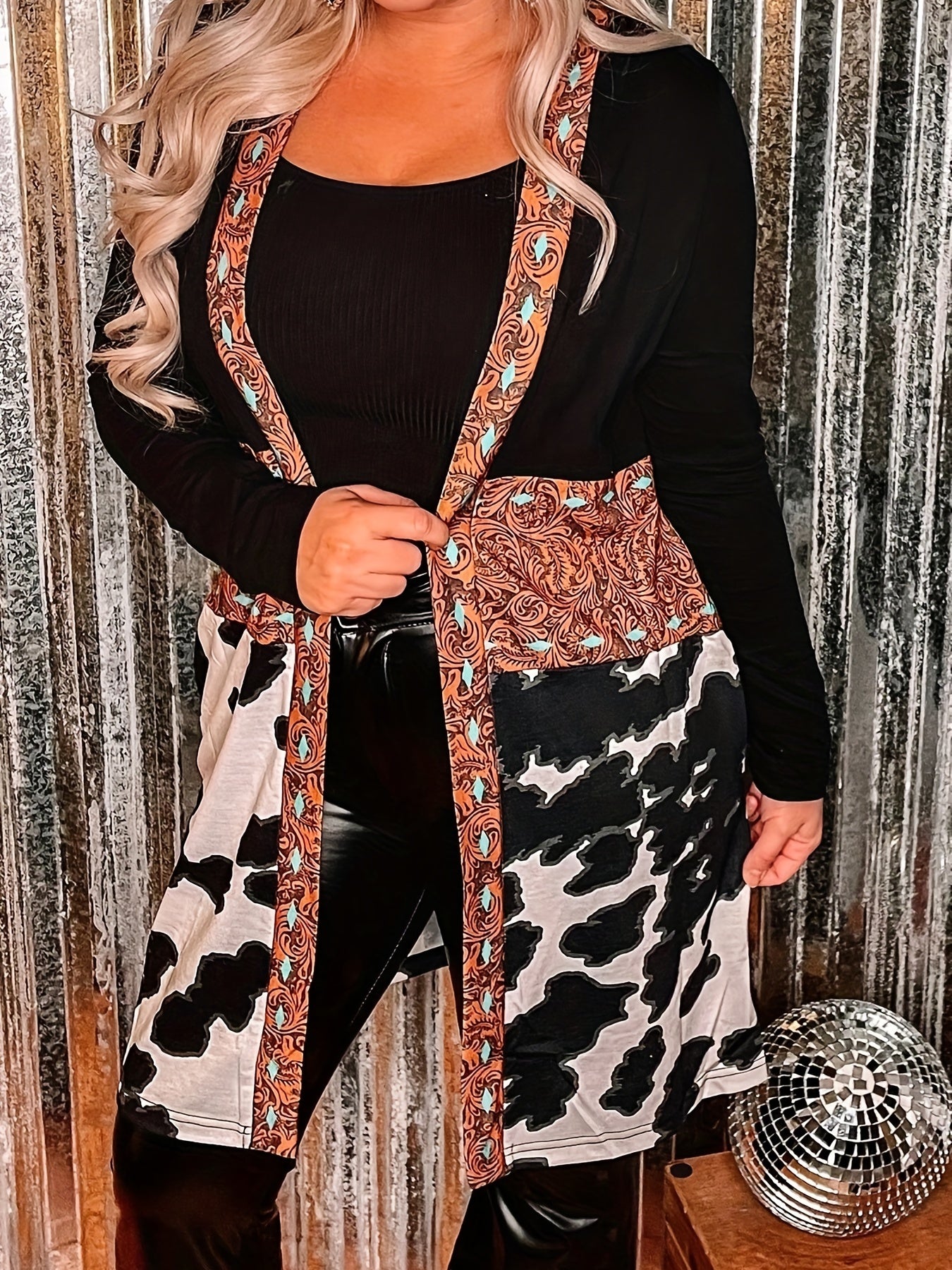  Paisley & Cow Print Long Sleeve Boho Cardigan