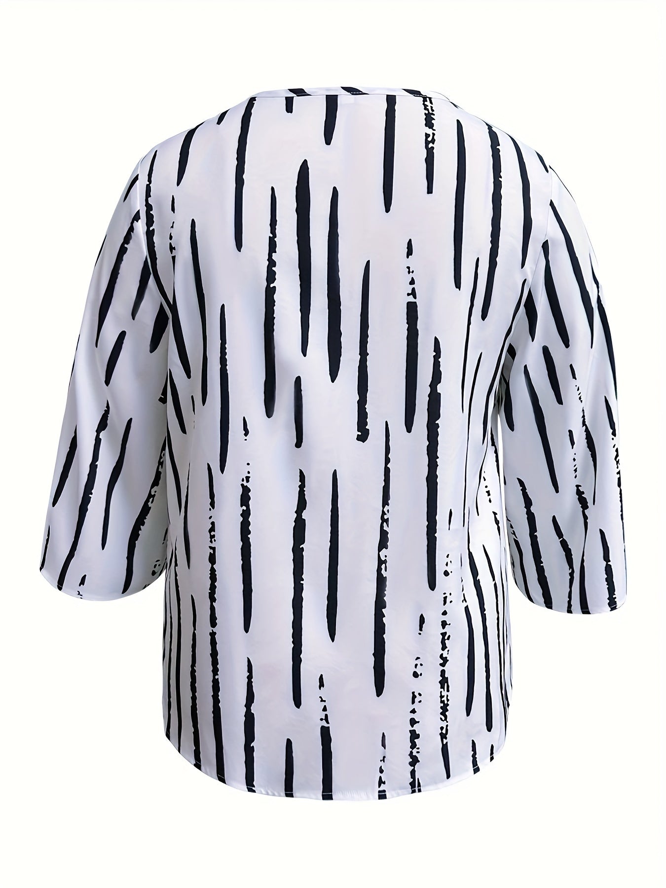  Stripe Print V Neck Blouse Loose Shirt
