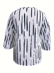  Stripe Print V Neck Blouse Loose Shirt