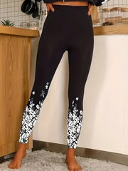  Sexy Leggings Women's Plus Floral Print High Rise Leggings