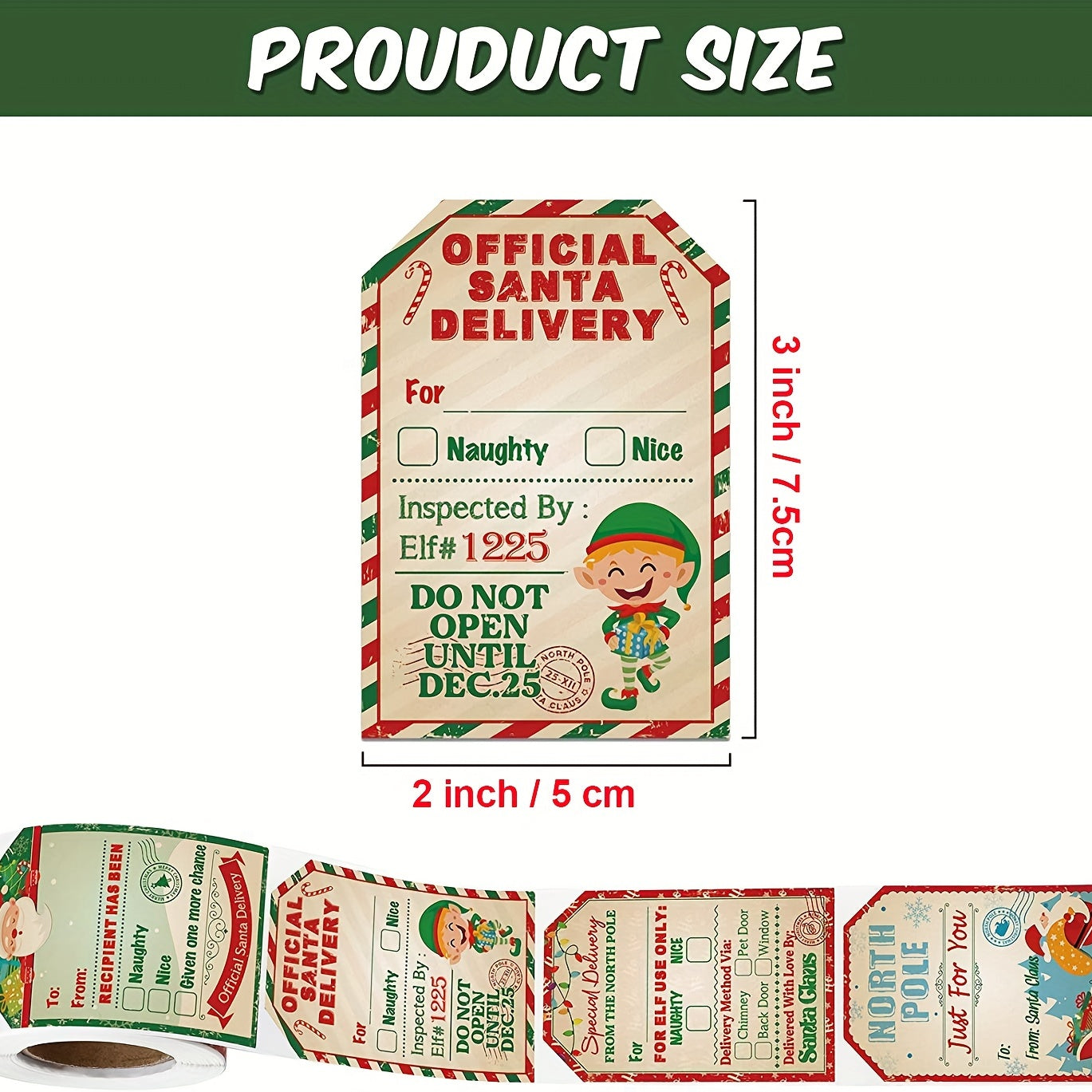 200 Christmas Holiday Gift Series Stickers Roll - Self Adhesive Labels