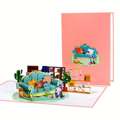 1pc Cat Pop Up Birthday Card 3D Greeting Card for Cat Lovers