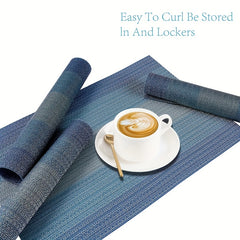 4pcs Dark Vinyl Striped Placemat for Dining Table Decor