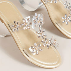 Women's Rhinestone T-Strap Flat Sandals
