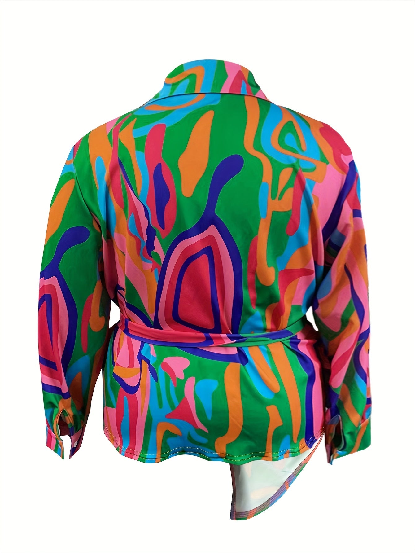  Abstract Print Lantern Sleeve Knot Dress