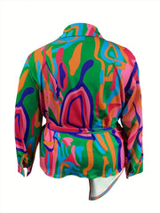 Abstract Print Lantern Sleeve Knot Dress