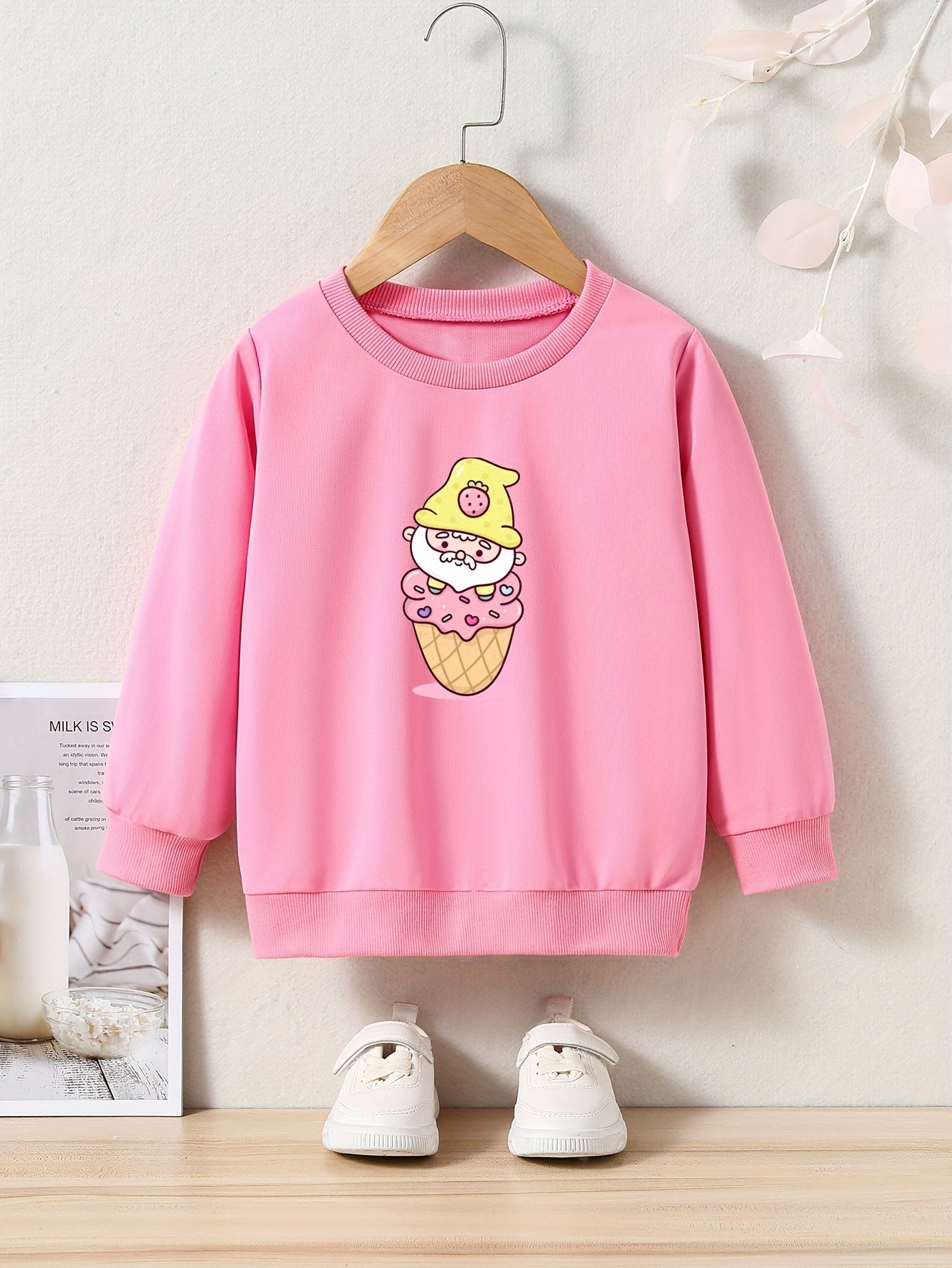 Cartoon Ice Cream Graphic Crew Neck Long Sleeve Sweatshirt for Kids