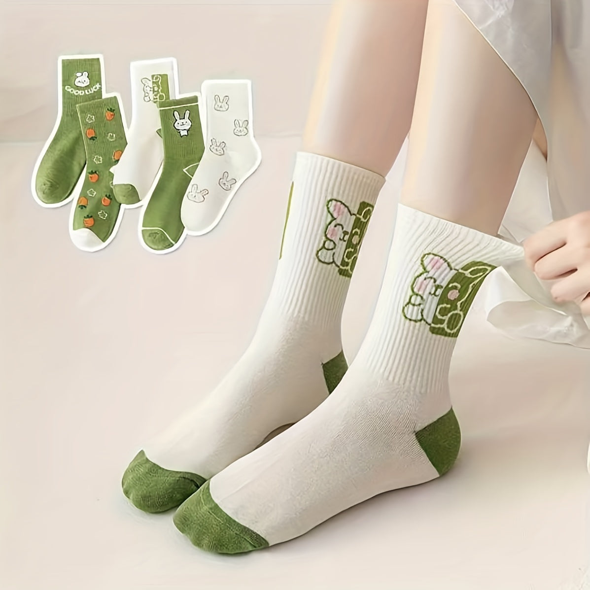 Men's Cartoon Rabbit Crew Socks Breathable Casual Unisex Outdoor All Seasons